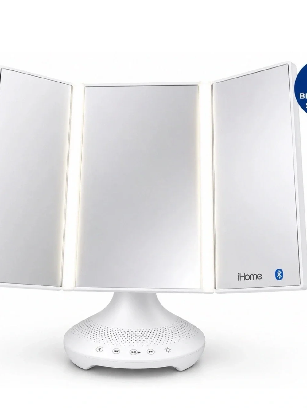 iHome LED Vanity Mirror Bluetooth Speaker Trifold Makeup Mirror